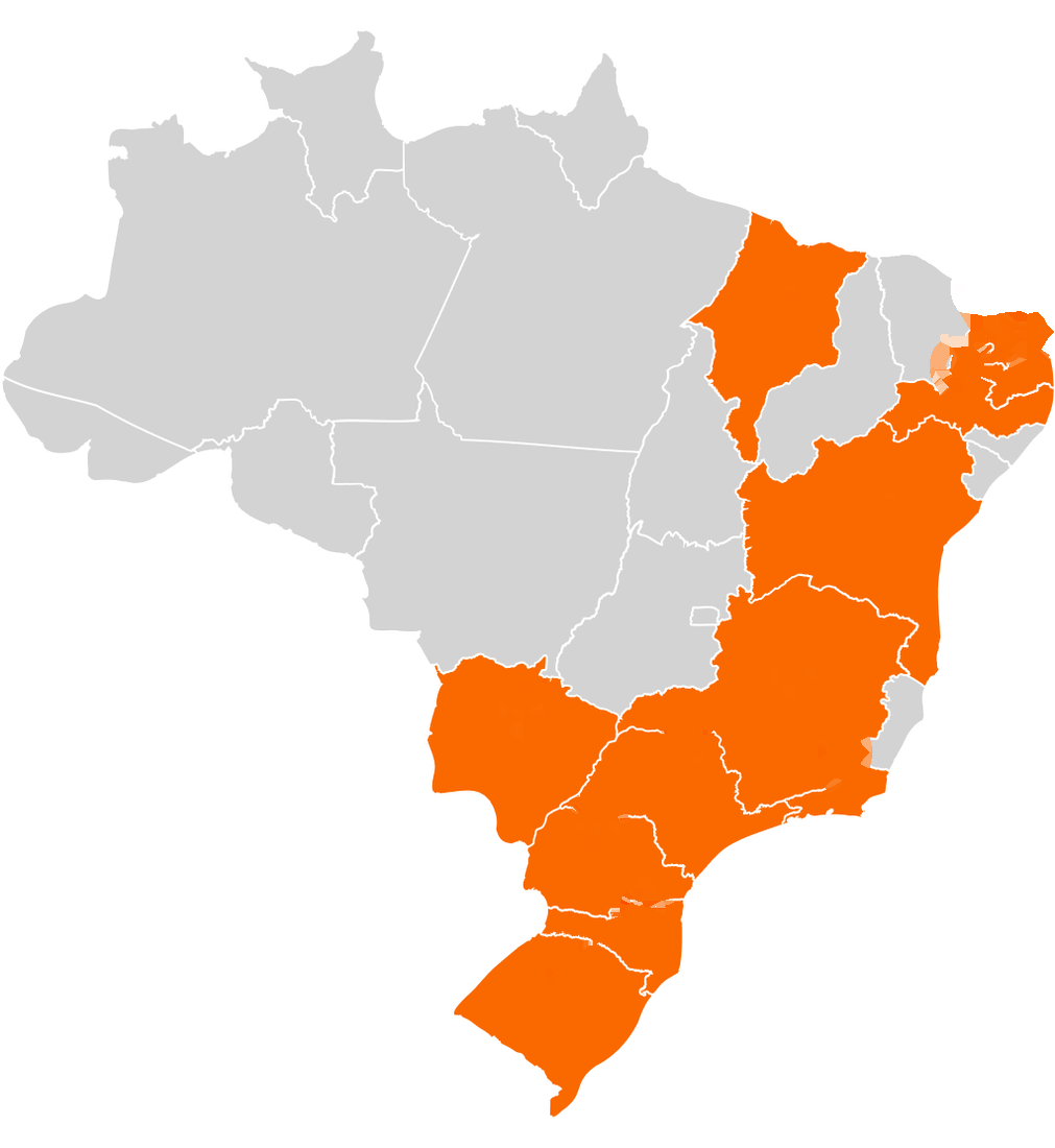 Mapa do Brasil com os pontos da rede Ingoo destacados